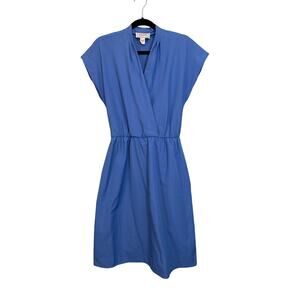 Vintage PEDESTAL Dress Women 12 Blue Fit & Flare Wrap V-Neck Cap Sleeve Retro